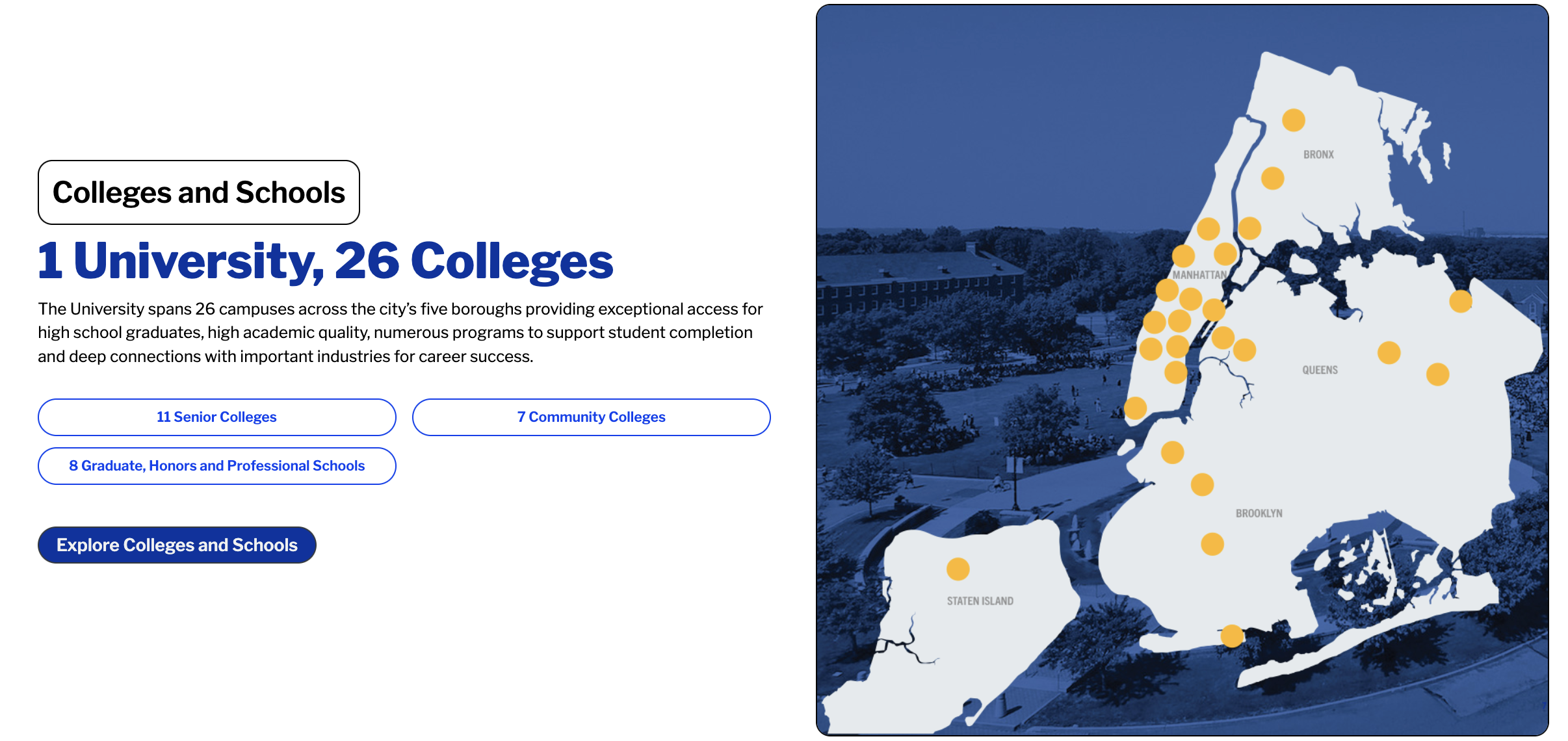 Map of CUNY campuses across the five boroughs